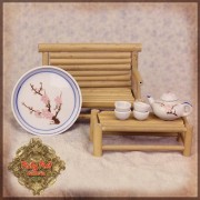 Set Banc et Table bambou, ainsi que le Service à thé Fleur rose